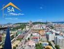 Cityscape from high-rise building with clear blue sky