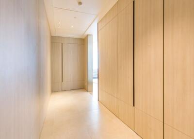 Bright modern hallway with wooden paneling