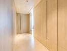 Bright modern hallway with wooden paneling