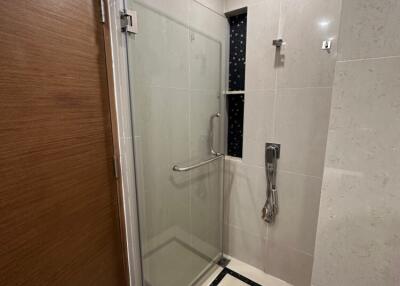 Modern bathroom with a glass-enclosed shower