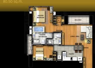 Floor plan of a two-bedroom apartment Type B8