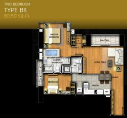 Floor plan of a two-bedroom apartment Type B8