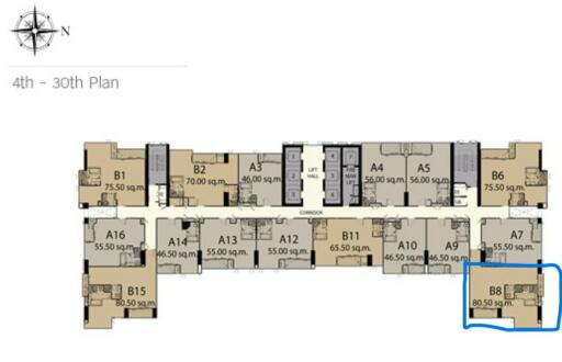 Floor plan of the 4th to 30th floor