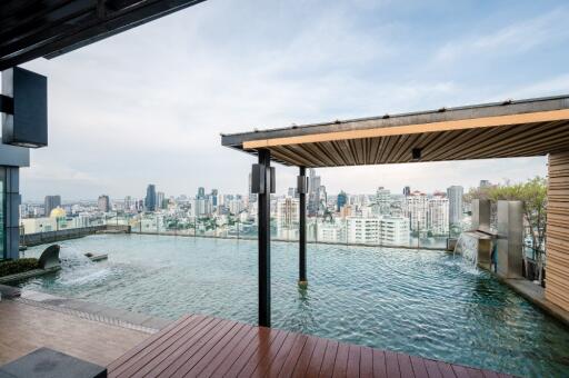 Outdoor rooftop pool with city view