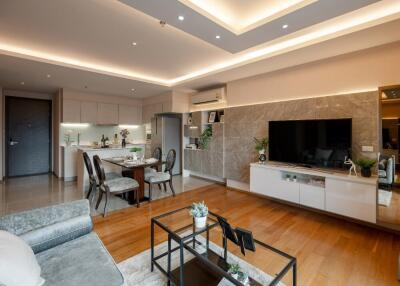 Modern open living space with kitchen and dining area