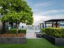 Scenic rooftop garden with city view