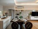 Modern living and dining area with kitchen