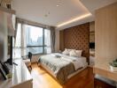 Bright and modern bedroom with city views