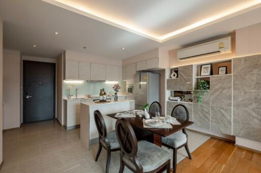 Modern dining and kitchen area with contemporary furnishings