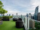 Balcony with city view and modern seating area