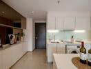 Modern kitchen with built-in appliances and sleek cabinets