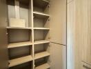 Empty closet with shelves and open door