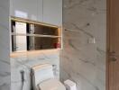 Modern bathroom with fixtures and marble tiles