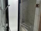 Modern bathroom with shower and frosted window