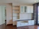 Built-in cabinets and shelving in a room