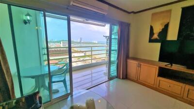 Living room with balcony and view