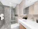 Modern bathroom with glass shower and vanity