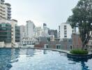 Rooftop infinity pool with cityscape view