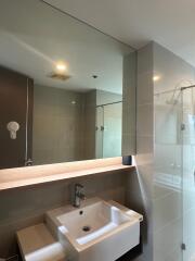 Modern bathroom with large mirror and sink