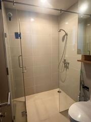 modern bathroom with glass shower enclosure