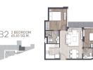 Floor plan of a 2 bedroom apartment with dimensions