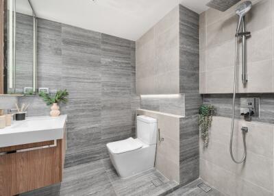 Modern bathroom with shower and toilet