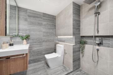 Modern bathroom with shower and toilet