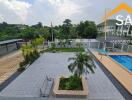 Spacious outdoor area with pool