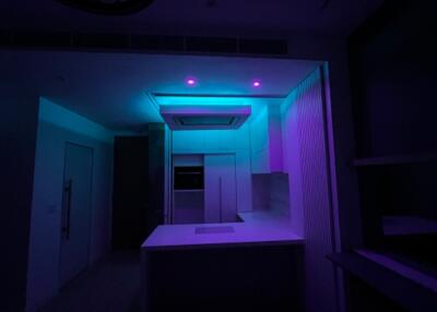 Modern kitchen with colorful LED lighting