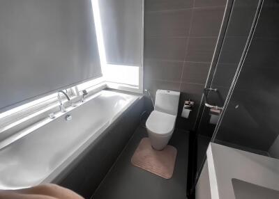 Modern bathroom with bathtub and toilet