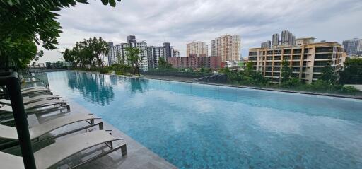 Rooftop swimming pool with cityscape view