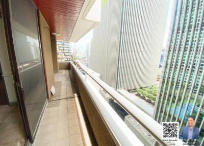 Balcony with view of high-rise buildings