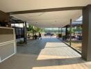 Covered patio area with garden view