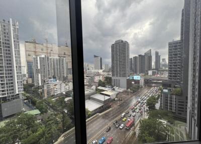 Cityscape view from high-rise building window