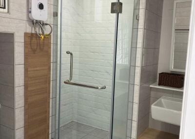 Modern bathroom with glass shower enclosure