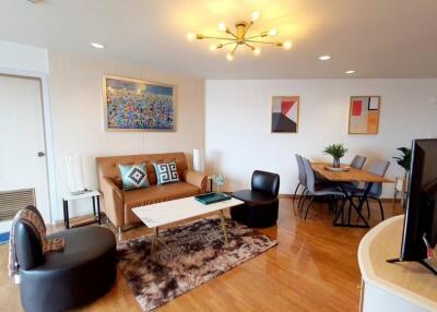 Spacious modern living room with dining area