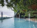 Infinity pool with city skyline views