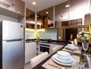 Modern kitchen with appliances and dining setup