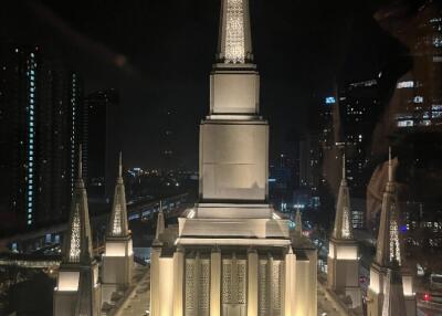 illuminated building at night