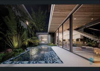 Modern home with pool and outdoor lounge area