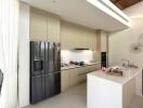 Modern kitchen with island counter and stainless steel appliances