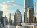 View of city skyline with modern skyscrapers