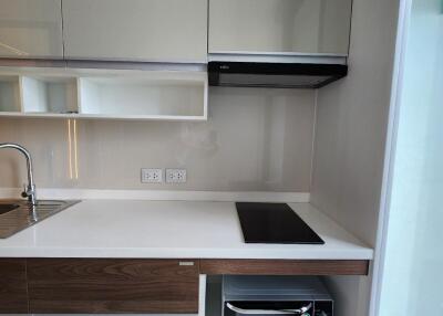 Modern kitchen with built-in appliances and sleek cabinetry