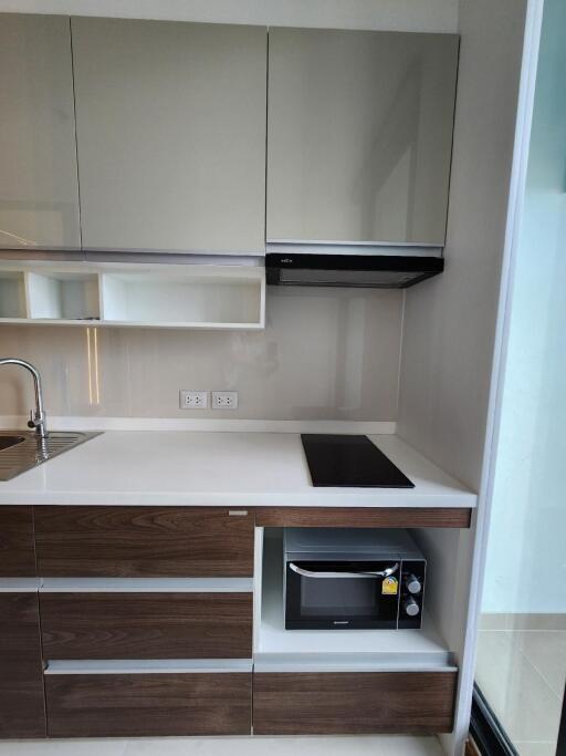 Modern kitchen with built-in appliances and sleek cabinetry