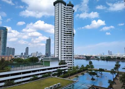 High-rise apartment building with a river view