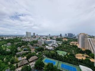 View of cityscape with buildings and recreational facilities