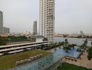 High-rise building with a view of the river