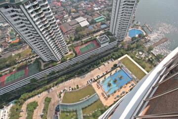 High-rise buildings with pool and tennis courts