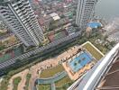 High-rise buildings with pool and tennis courts