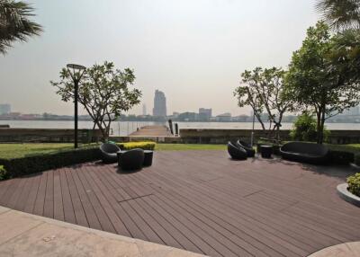 outdoor patio with view of waterfront